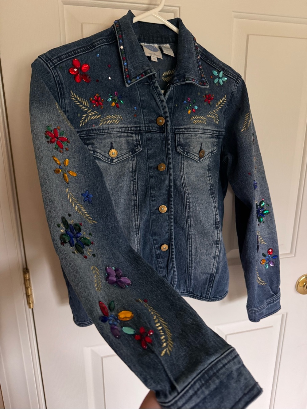 Y2K Rainbow Rhinestone Embroidered Denim Jacket